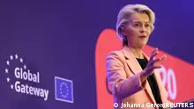 European Commission President Ursula von der Leyen gestures as she addresses the EU Global Gateway Forum 2023, in Brussels, Belgium October 25, 2023. REUTERS/Johanna Geron