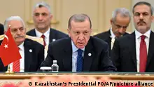 03/11/2023 In this photo released by Kazakhstan's Presidential Press Office, Turkey's President Recep Tayyip Erdogan speaks during the 10th summit of the Organization of Turkic States in Astana, Kazakhstan, on Friday, Nov. 3, 2023. (Kazakhstan's Presidential Press Office via AP)