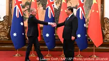 Australia's Prime Minister Anthony Albanese, left, meets with China's President Xi Jinping at the Great Hall of the People in Beijing, China, Monday, Nov. 6, 2023. Albanese is on a three-day visit to China. (Lukas Coch/AAP Image via AP)