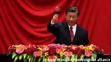 Chinese President Xi Jinping makes a toast after delivering his speech at a dinner marking the 74th anniversary of the founding of the People's Republic of China at the Great Hall of the People in Beijing, Thursday, Sept. 28, 2023. (AP Photo/Andy Wong, Pool)