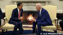 U.S. President Joe Biden meets with Indonesian President Joko Widodo for talks on regional security and clean-energy transition, among other things, in the Oval Office at the White House in Washington, U.S., November 13, 2023. REUTERS/Leah Millis