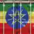 Close-up of a shipping container with the national flag of Ethiopia