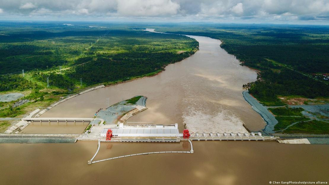 An aerial photo of the Lower Sesan II hydroelectric power station at Sesan District of Stung Treng Province, Cambodia on September 20, 2019