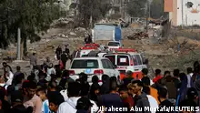 A convoy of ambulances and a UN truck heads towards north Gaza during a temporary truce between Israel and Hamas, near Gaza City November 24, 2023. REUTERS/Ibraheem Abu Mustafa