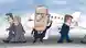 Карикатура - карикатурный министр иностранных дел России Сергей Лавров выходит из самолета, подняв руку для приветствия, но мужчины в костюмах у трапа отворачиваются он него.