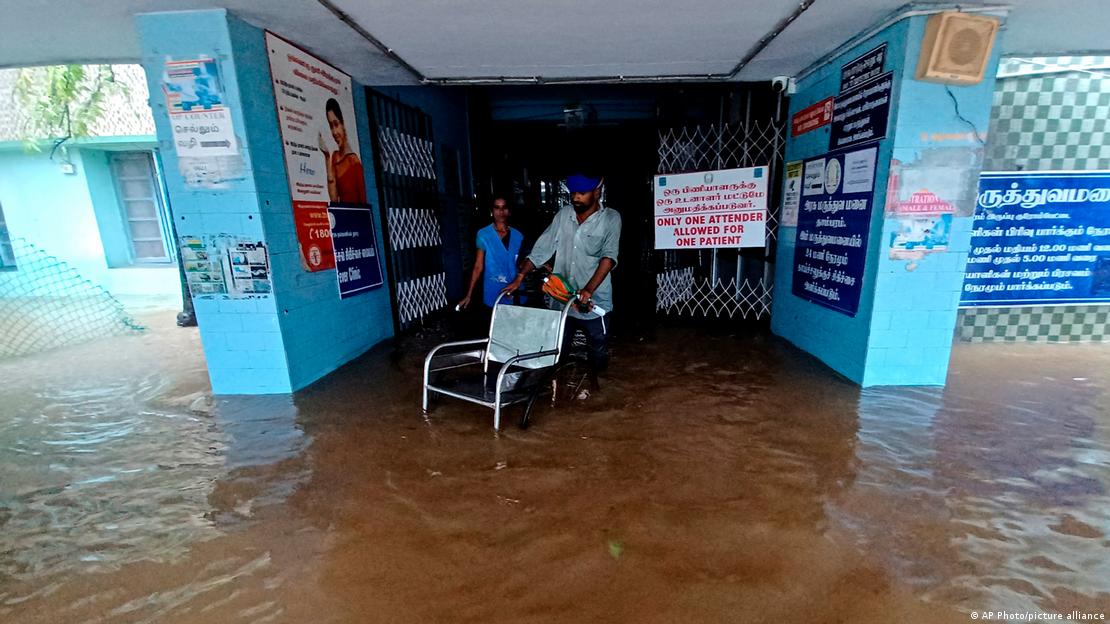 Floodwaters at a government hospital in Chennai