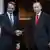  Greek Prime Minister Kyriakos Mitsotakis shaking hands with Turkish President Recep Tayyip Erdogan