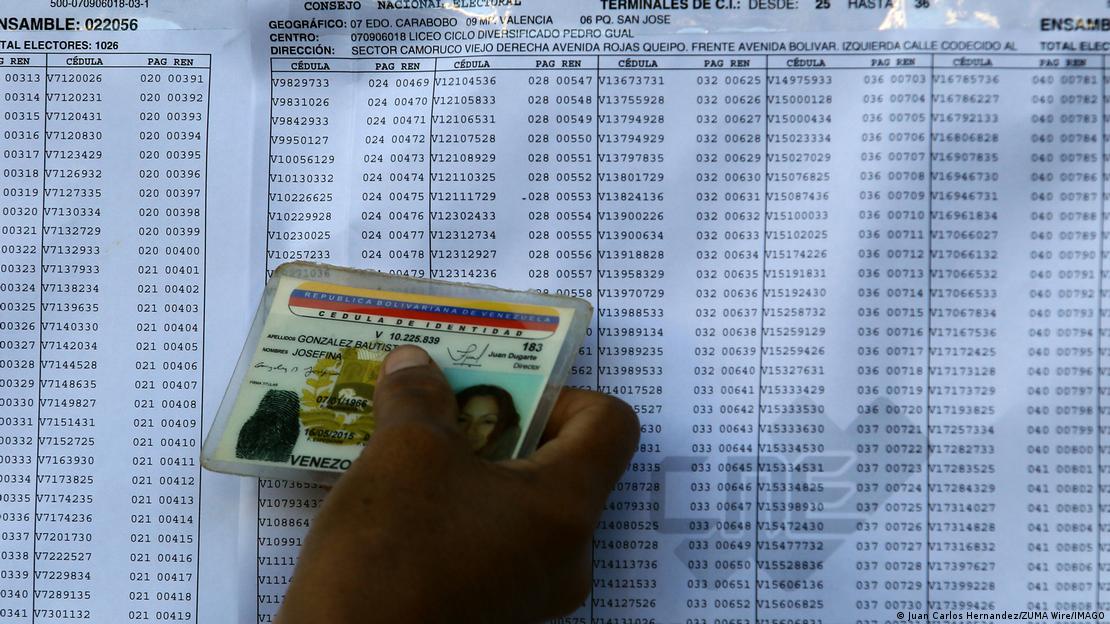 Una persona con su cédula frente al registro de votantes. Una persona con su cédula frente al registro de votantes.