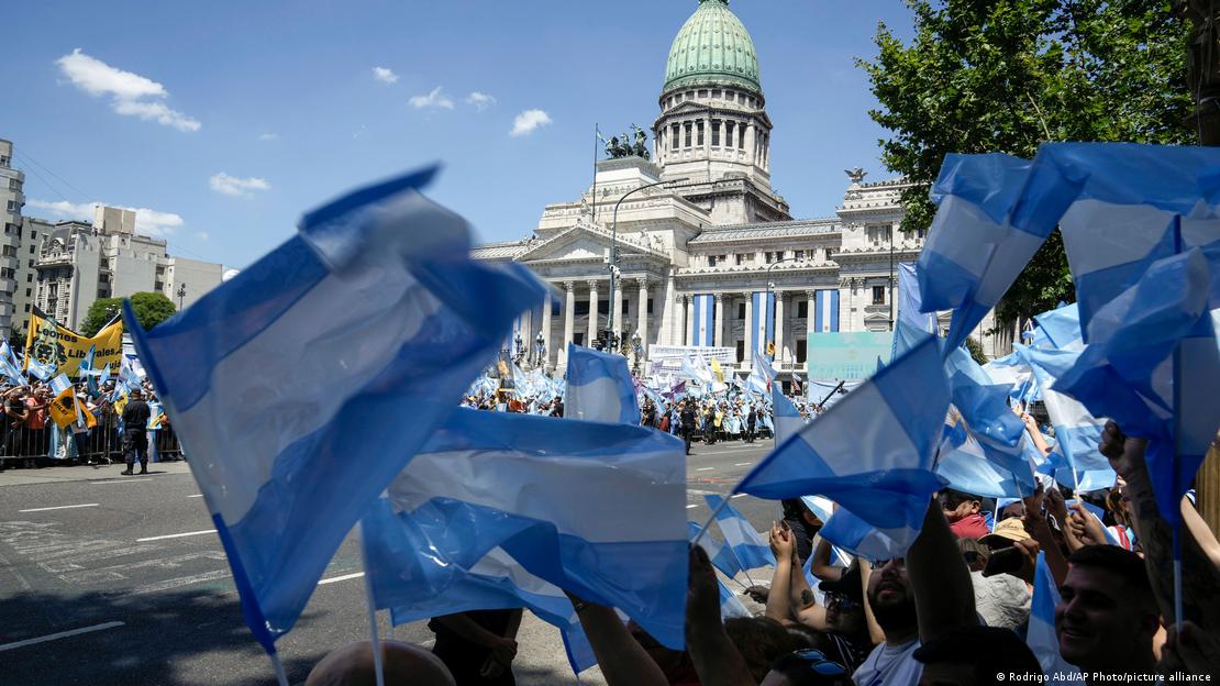 Fanáticos de Milei con banderas