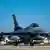 A US Air Force F-16C Fighting Falcon fighter aircraft taxis after landing at Kunsan Air Base