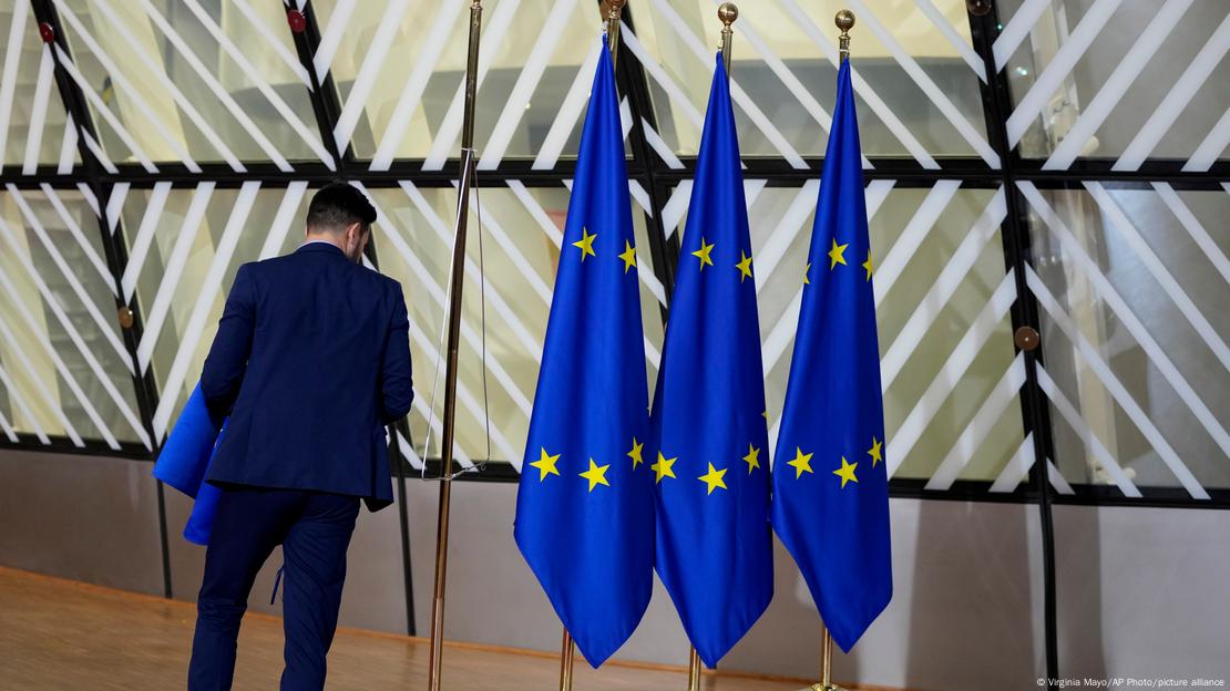 Flags at EU Council in Brussels