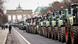 A large queue of tractors blocks the road leading up to the Brandenburg Gate in central Berlin. 