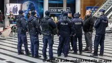 December 20, 2023**A group of police officers are seen in the lobby of the headquarters of Polish Public TV in Warsaw, on December 20, 2023. Polish right-wing populists staged a sit-in in the state television buildings to protest reforms of the national broadcaster, widely seen as a government mouthpiece during their eight years in power. (Photo by Wojtek Radwanski / AFP) (Photo by WOJTEK RADWANSKI/AFP via Getty Images)