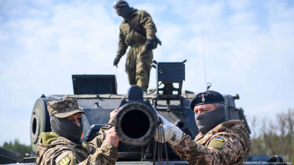 Ukrainian soldiers receive training on the German-made Leopard tank on May 5, 2023