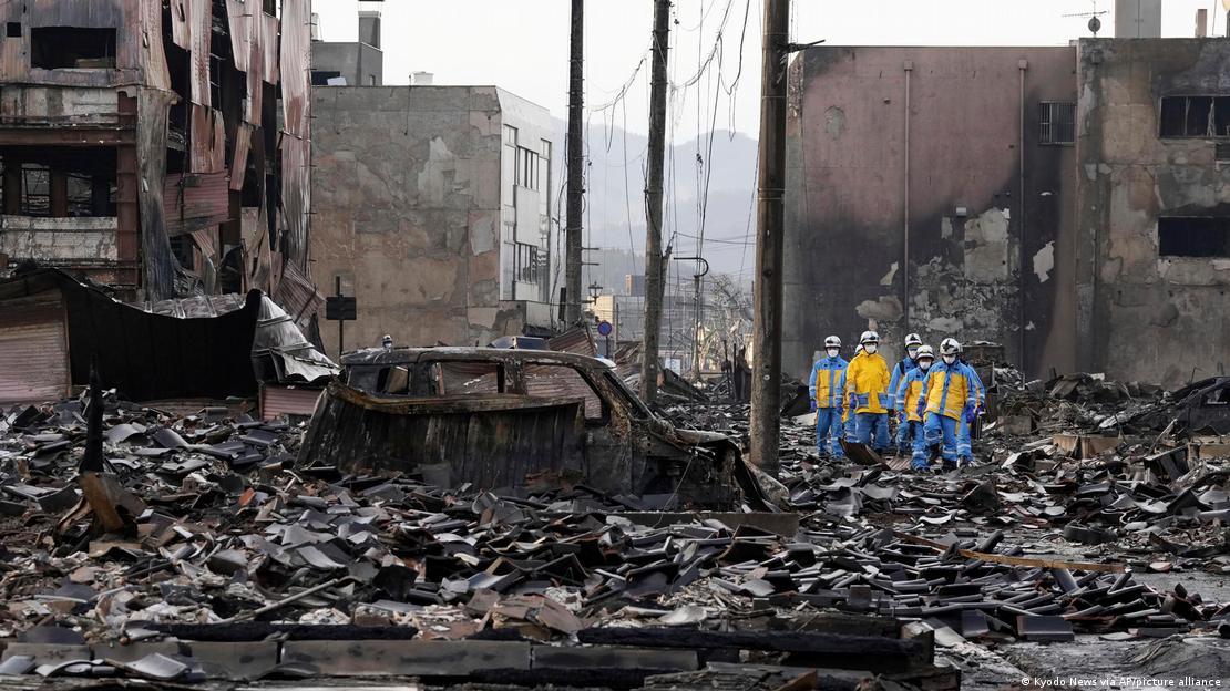 La zona comercial de la ciudad de Wajima fue arrasada por un gran incendio tras el terremoto de Año Nuevo.
