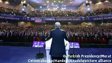 07/01/2024**ISTANBUL, TURKIYE - JANUARY 07: (----EDITORIAL USE ONLY - MANDATORY CREDIT - 'TURKISH PRESIDENCY / MURAT CETINMUHURDAR / HANDOUT' - NO MARKETING NO ADVERTISING CAMPAIGNS - DISTRIBUTED AS A SERVICE TO CLIENTS----) Turkish President Recep Tayyip Erdogan gives a speech during the Justice and Development (AK) Party Candidate Announcement Meeting at Halic Congress Center in Istanbul, Turkiye on January 07, 2024. TUR Presidency/Murat Cetinmuhurdar / Handout / Anadolu