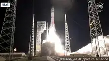 08.01.2024+++ In this image made from NASA video, United Launch Alliance’s Vulcan rocket with Astrobotic Technology's lander onboard is launched from Cape Canaveral Space Force Station in Florida, Monday, Jan 8, 2024. The first U.S. lunar lander in more than 50 years rocketed toward the moon Monday, launching private companies on a space race to make deliveries for NASA and other customers.(NASA via AP)