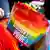 Rainbow and transgender flags on sale at the Rainbow Pride Bratislava Parade, Bratislava, Slovakia, July 22, 2023