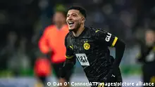 DARMSTADT, GERMANY - JANUARY 13: Jadon Sancho of Borussia Dortmund reacts during the Bundesliga match between SV Darmstadt 98 and Borussia Dortmund at Merck-Stadion am Boellenfalltor on January 13, 2024 in Darmstadt, Germany. (Photo by Dan O' Connor/ATPImages)