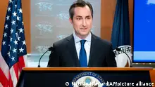 State Department spokesperson Matthew Miller answers questions about a American solider detained in North Korea after he willfully crossed the border from South Korea during a news briefing at the State Department on Tuesday, July 18, 2023, in Washington. (AP Photo/Nathan Howard)