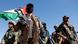 Houthi fighters stand with weapons in front of a Palestinian flag Houthi fighters stand with weapons in front of a Palestinian flag