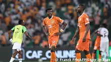 18.01.2024+++ Ivory Coast's midfielder #18 Ibrahim Sangare (C) reacts after losing at the end of the Africa Cup of Nations (CAN) 2024 group A football match between Ivory Coast and Nigeria at the Alassane Ouattara Olympic Stadium in Ebimpe, Abidjan, on January 18, 2024. (Photo by FRANCK FIFE / AFP) (Photo by FRANCK FIFE/AFP via Getty Images)