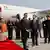 Macron was met by a red carpet at Jaipur International Airport 