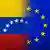 Banderas de Venezuela y la UE unidas.