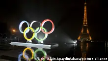 The Olympic rings are unveiled on the Trocadero square opposite the Eiffel Tower to celebrate Paris officially being awarded the 2024 Olympic Games in Paris, France, on September 13, 2017. Photo by Alain Apaydin/ABACAPRESS.COM