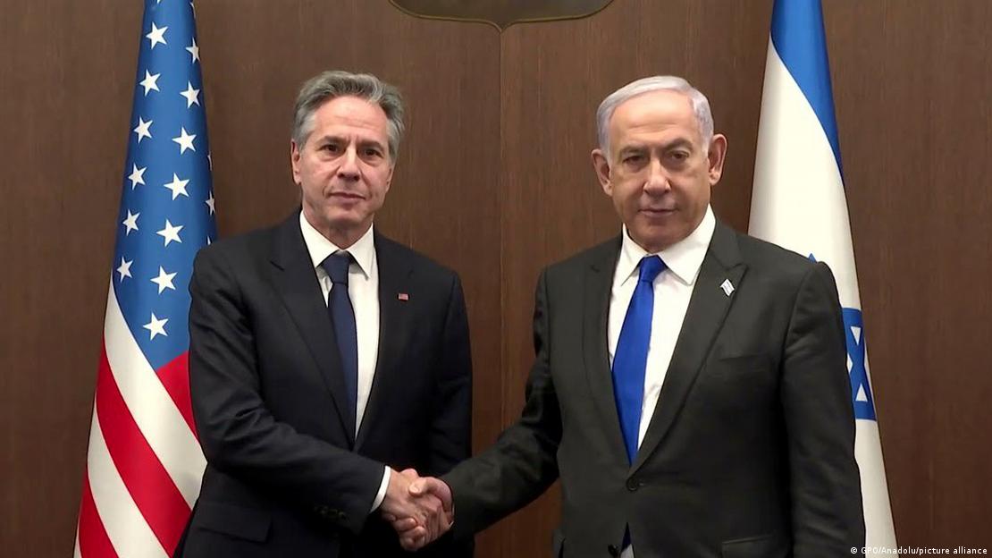 آنتونی بلینکن، وزیر امور خارجه آمریکا و بنیامین نتانیاهو، نخست‌وزیر اسرائیل 