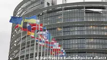 07/02/2024 European flags fly outside the European Parliament Wednesday, Feb. 7, 2024 in Strasbourg, eastern France. (AP Photo/Jean-Francois Badias)