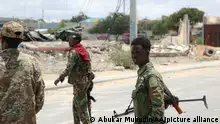 MOGADISHU, SOMALIA - AUGUST 22: Somali security forces inspect the site of a suicide car bomb attack in Mogadishu, Somalia on August 22, 2023. At least two people were killed and many others injured in the suicide bombing.The al-Qaeda-affiliated al-Shabaab terrorist group claimed responsibility for the attack. Abukar Muhudin / Anadolu Agency