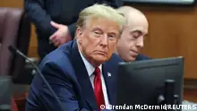 Former U.S. President Donald Trump appears during a court hearing on charges of falsifying business records to cover up a hush money payment to a porn star before the 2016 election, in New York State Supreme Court in the Manhattan borough of New York City, U.S., February 15, 2024. REUTERS/Brendan McDermid/Pool