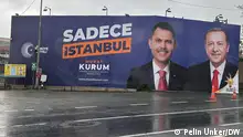 15.02.2024
Kommunalwahl in Istanbul. Wahlplakat mit Murat Kurum, Kandidat für Bürgermeisterwahl in Istanbul und türkischen Präsident Recep Tayyip Erdogan. 
