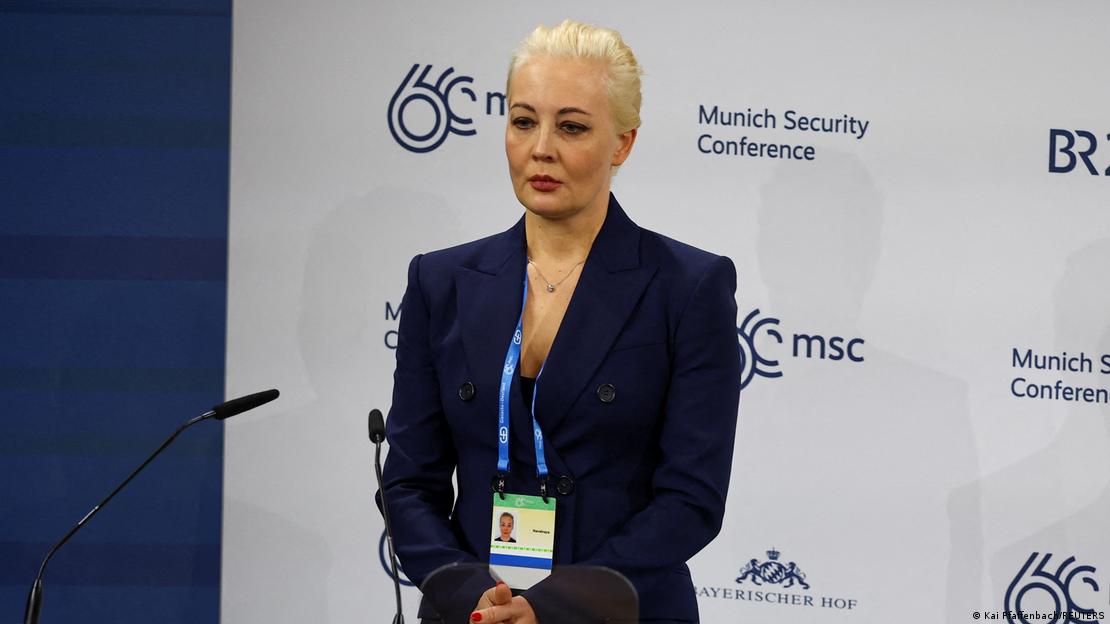 Yulia Navalnaya speaks at the Munich Security Conference  in February 2024