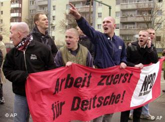 Marching for their cause: NPD members protest in Potsdam last November.