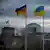 Una bandera alemana, una ucraniana y una europea ondean frente al edificio del Reichstag en Berlín.