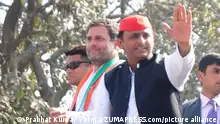 21.2.2017 - Allahabad, Uttar Pradesh, India - Rahul Gandhi and Akhilesh Yadav during election campaign road show