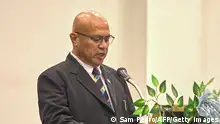 Tuvalu's Feleti Teo giving a speech