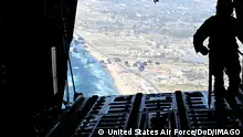 March 3, 2024: An American government military United States Air Force C-130J Super Hercules conducts an airdrop of humanitarian assistance over Gaza. The humanitarian aid includes over 72 bundles of food and water, which provides over 50,000 meals to civilians most in need of assistance due to the ongoing conflict in the region. U.S. Central Command and the United States America are committed to supporting the humanitarian aid mission to the people of Gaza as ongoing conflict between Hamas and Israel has put the general population in Gaza in the middle and suffering dire conditions. Credit: USAF/DoD via ZUMA Press Wire Undisclosed Location Undisclosed Location - ZUMAz03_ 20240303_jkc_z03_003 Copyright: xUnitedxStatesxAirxForce/DoDx