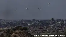 07.03.2024 International air planes, pictured from Sderot, airdrop aid for Palestinians in the Northern Gaza Strip amid the Israeli war.