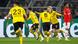 Jadon Sancho (Dortmund) célèbre son but avec ses coéquipiers contre le PSV Eindhoven Jadon Sancho (Dortmund) célèbre son but avec ses coéquipiers contre le PSV Eindhoven