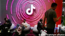 SHANGHAI, CHINA - APRIL 27, 2023 - Visitors visit TikTok's stand at the Appliance&electronics World Expo (AWE) in Shanghai, China, April 27, 2023. On March 14, 2024, the United States passed a bill banning TikTok.