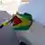 Un coche con la bandera de Guyana repostando gasolina