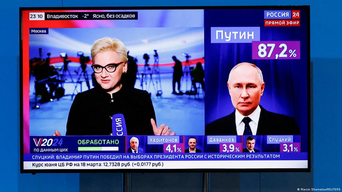 Руските државни медиуми на големо јавуваат за големата победа на Владимир Путин на тридневните претседателски избори во земјата