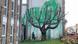 Banksy's mural in Finsbury Park, London. Green paint on the side of a wall behind a pruned tree Banksy's mural in Finsbury Park, London. Green paint on the side of a wall behind a pruned tree