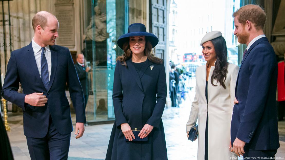 From left, Britain's Prince William, Kate the Duchess of Cambridge, Meghan Markle and Britain's Prince Harry arrive for the Commonwealth Service at Westminster Abbey.