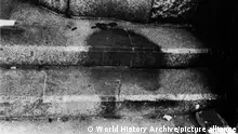 World War II, Human shadow on bank steps, in Hiroshima after the explosion of the atom bomb in August 1945 Hiroshima, Japan (World History Archive/ARPL)