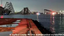 26.03.2024
A view of the Francis Scott Key Bridge after it collapsed, in Baltimore, Maryland, U.S., in this picture released on March 26, 2024. Harford County MD Fire & EMS/Handout via REUTERS THIS IMAGE HAS BEEN SUPPLIED BY A THIRD PARTY NO RESALES. NO ARCHIVES MANDATORY CREDIT
