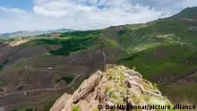 20.05.2023 Alamut Castle view in the Alamut mountain in Iran. Alamut was a mountain fortress located in Alamut region in the South Caspian province of Daylam near the Rudbar region in Iran